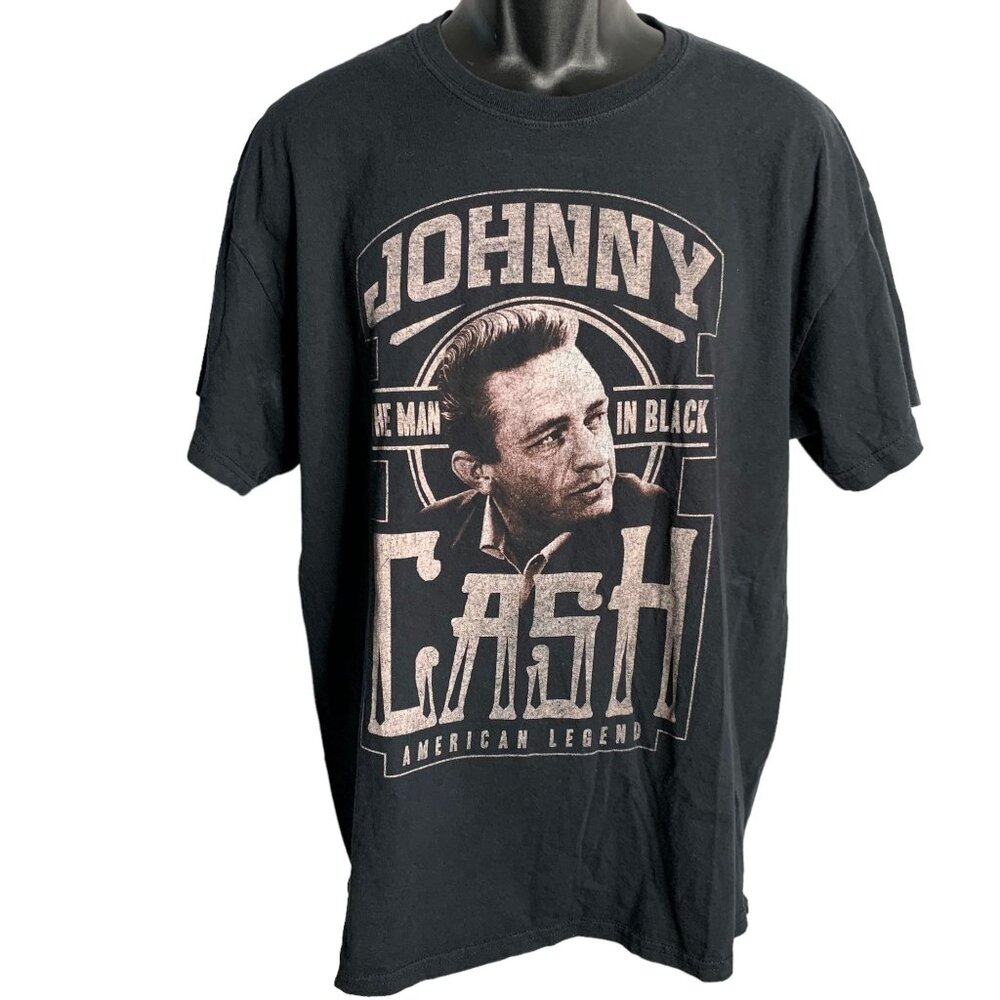 Johnny Cash Man in Black Crewneck T Shirt XL Black Short Sleeve Graphic Cotton